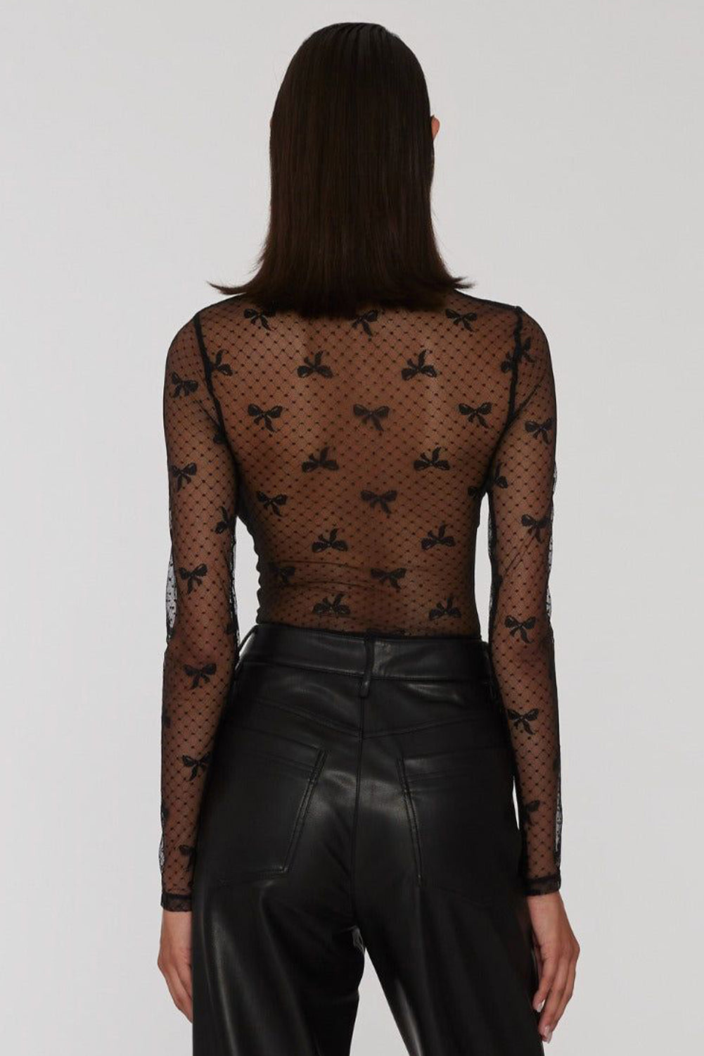Black Dotted Bow Pattern Mesh Long Sleeve Top - Toi ‘n’ Moi Ltd