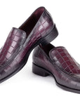 Paul Parkman Croco Textured Leather Loafer Purple (ID