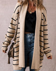 Black Stripe Shawl Neckline Open Cardigan with Pockets - Toi ‘n’ Moi Ltd