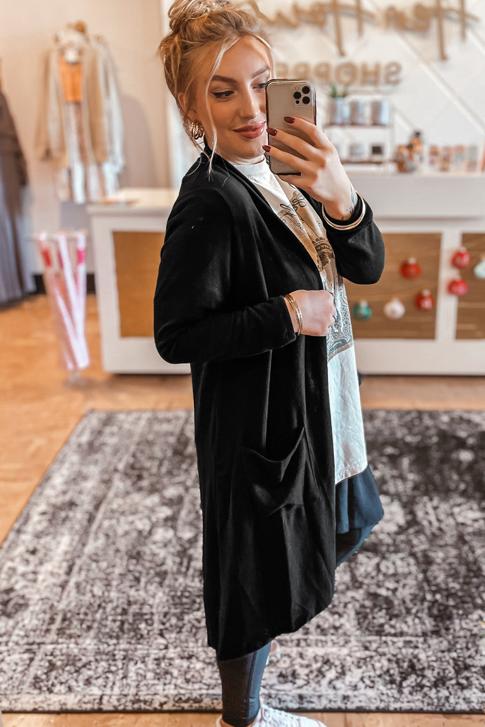 Black Solid Color Open Front Cardigan with Pocket - Toi ‘n’ Moi Ltd