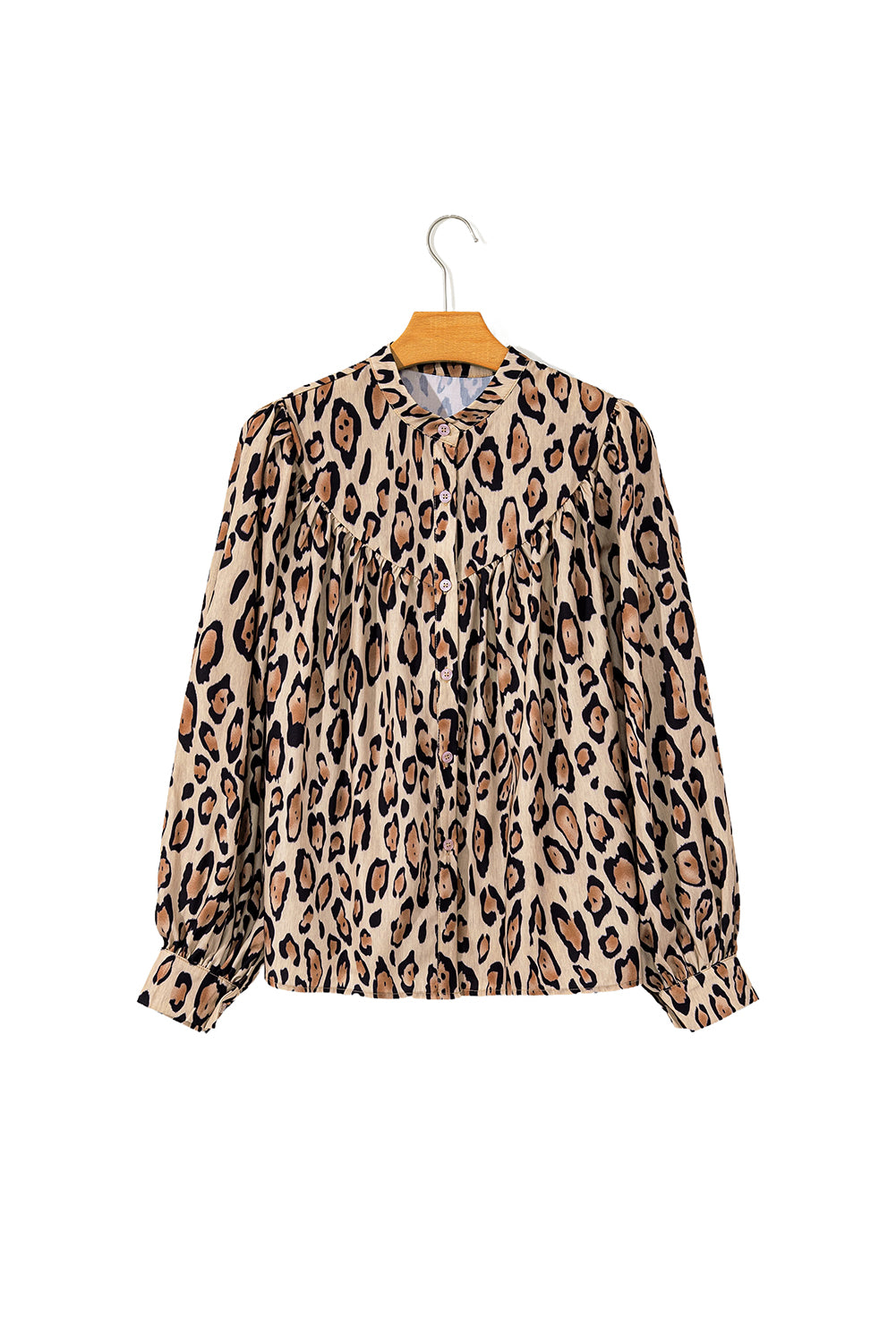 Chemise décontractée surdimensionnée à manches ballon et imprimé léopard beige clair