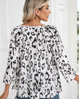 Black Leopard Print V Neck 3/4 Sleeve Blouse - Toi ‘n’ Moi Ltd