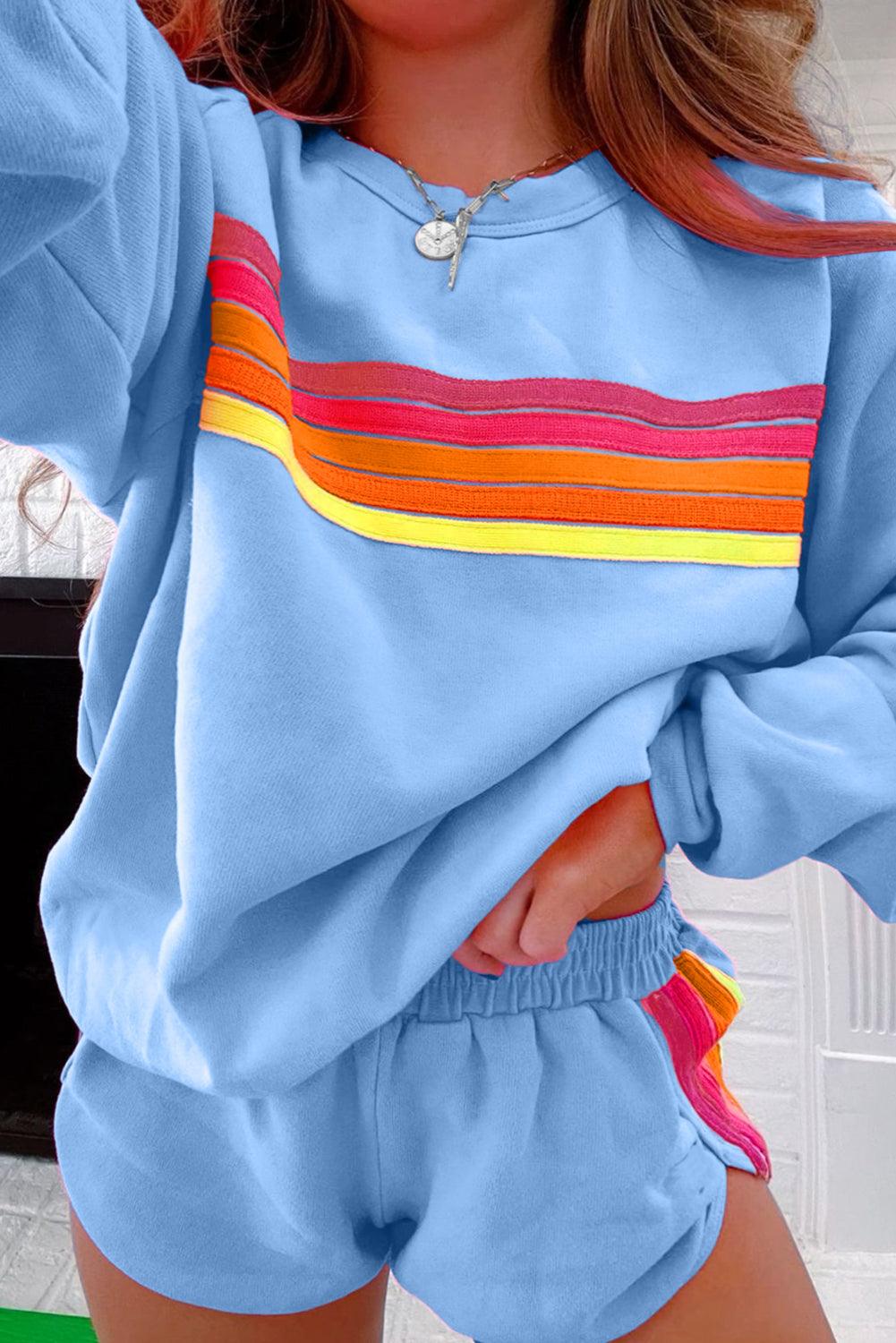 Beau Blue Striped Accent Pullover and Shorts Two Piece Casual Set - Toi ‘n’ Moi Ltd