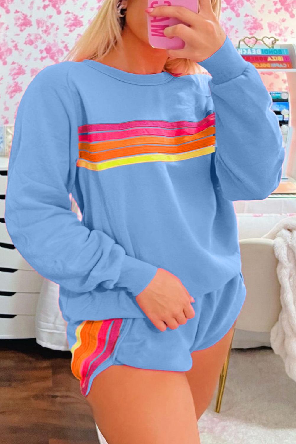 Beau Blue Striped Accent Pullover and Shorts Two Piece Casual Set - Toi ‘n’ Moi Ltd
