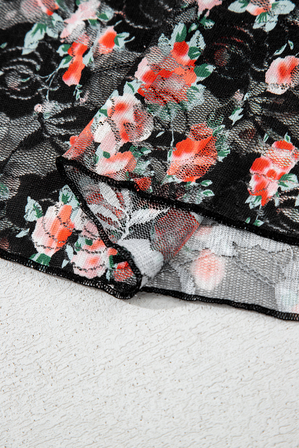 Black Floral Mesh Sheer Long Sleeve Top - Toi ‘n’ Moi Ltd