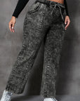 Black Plus Size Tie Dye Drawstring Splicing Wide Leg Jeans - Toi ‘n’ Moi Ltd