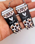 Black Leopard Coffee Print Beverage Cup Shape Earrings - Toi ‘n’ Moi Ltd