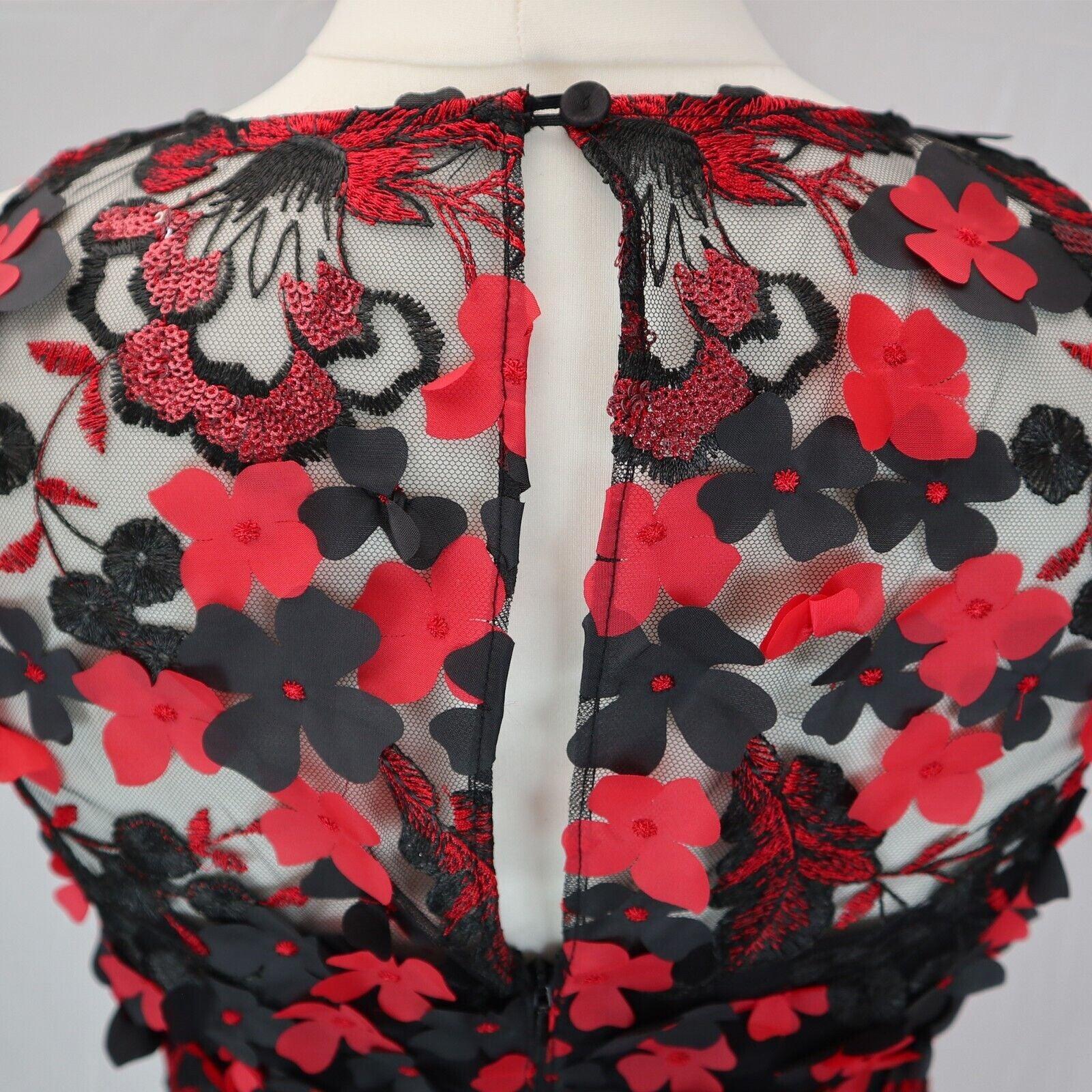 Women&#39;S Dress Cocktail Party Size 10 Prom Elegant 3D Poppy Midi Black &amp; Red - Toi ‘n’ Moi Ltd