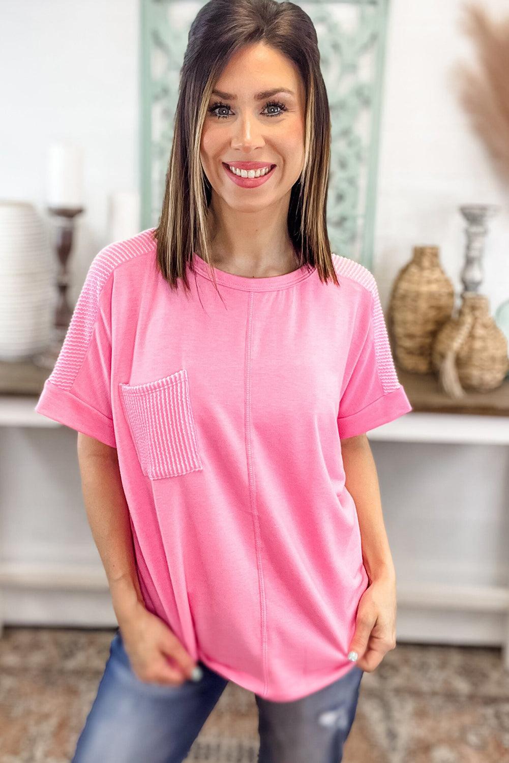 Bonbon Corded Patchwork Pocketed Plus Size T Shirt - Toi ‘n’ Moi Ltd