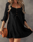 Black Lace Crochet Buttoned Square Neck Shift Mini Dress - Toi ‘n’ Moi Ltd