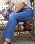 Blue Plus Size Exposed Seam High Waist Flare Jeans - Toi ‘n’ Moi Ltd