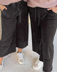 Black Plus Mineral Wash Exposed Seam Wide Leg Cropped Pants - Toi ‘n’ Moi Ltd