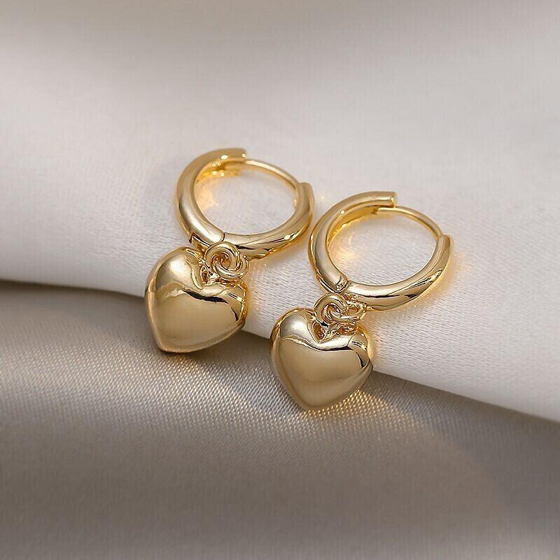 Charm Gold Heart Drop Dangle Hoop Earrings Women Girls Jewellery Gift UK - Toi ‘n’ Moi Ltd