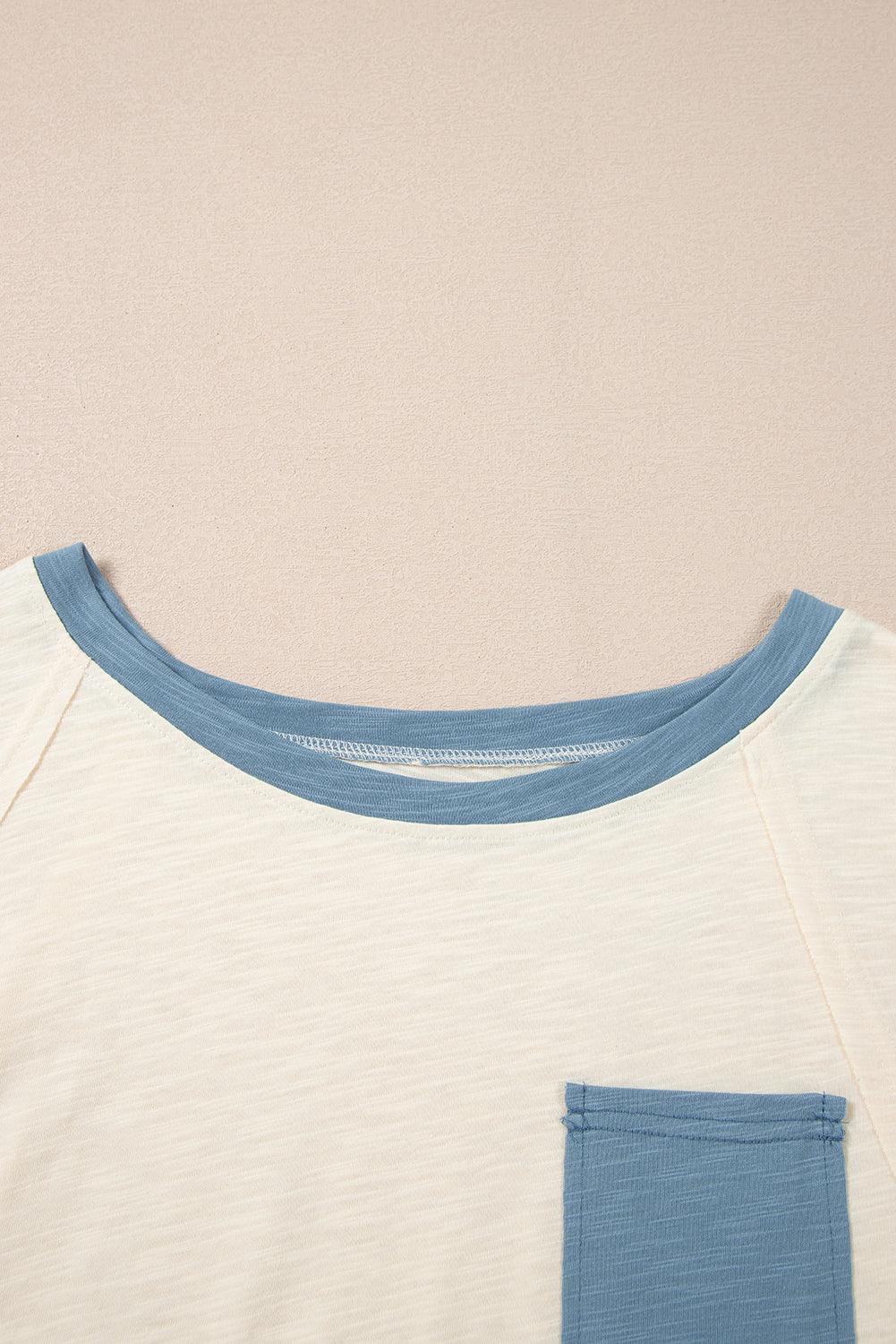 Beige Raw Seam Contrast Color Patchwork Plus Size Top - Toi ‘n’ Moi Ltd