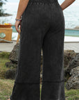 Black Plus Mineral Wash Exposed Seam Wide Leg Cropped Pants - Toi ‘n’ Moi Ltd