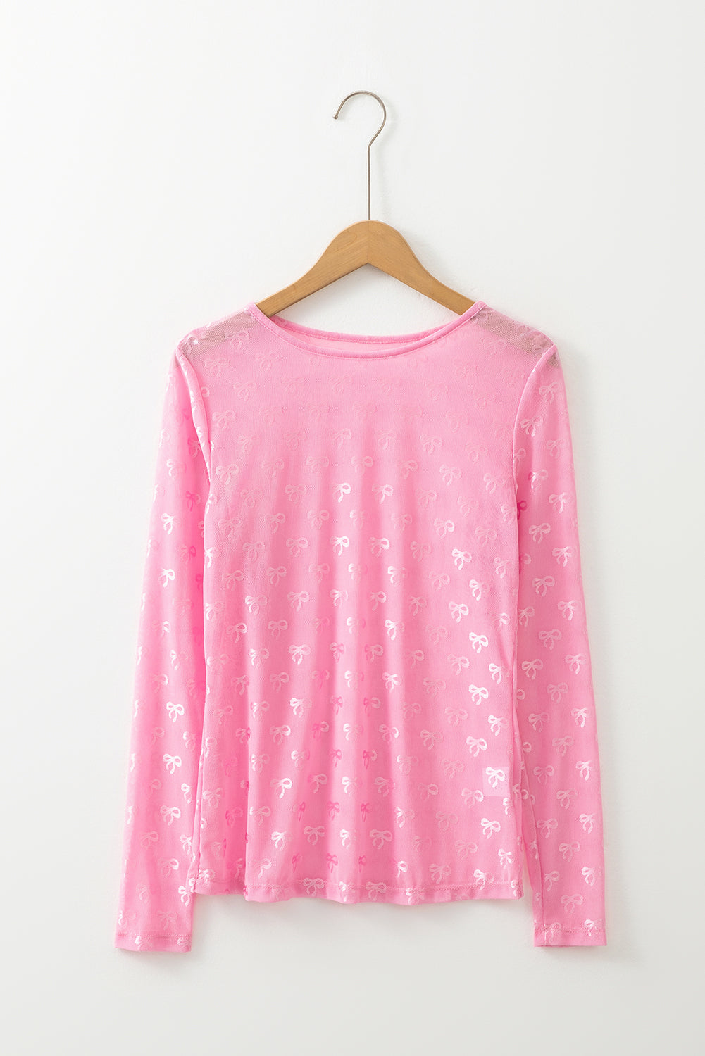 Black Bow Pattern Long Sleeve Slim Fit Mesh Top - Toi ‘n’ Moi Ltd