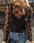 Black Lace Mesh Crochet Splicing Slim Fit Long Sleeve Blouse - Toi ‘n’ Moi Ltd