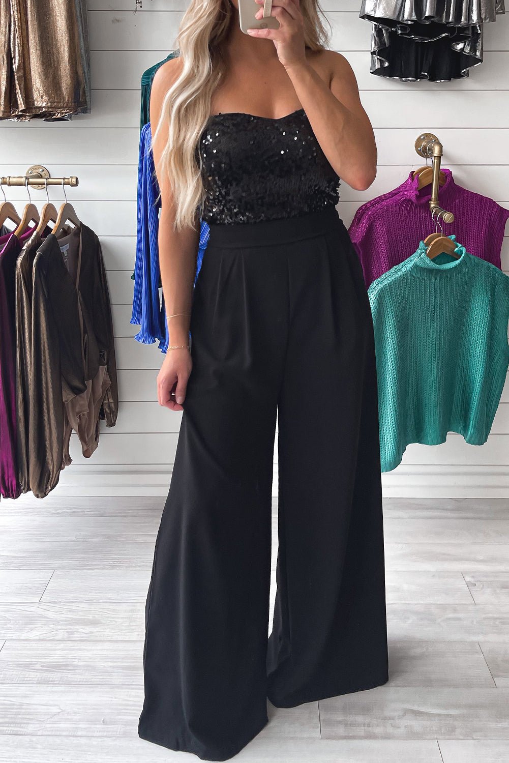 Black Sequin Tube Top Wide Leg Jumpsuit - Toi ‘n’ Moi Ltd