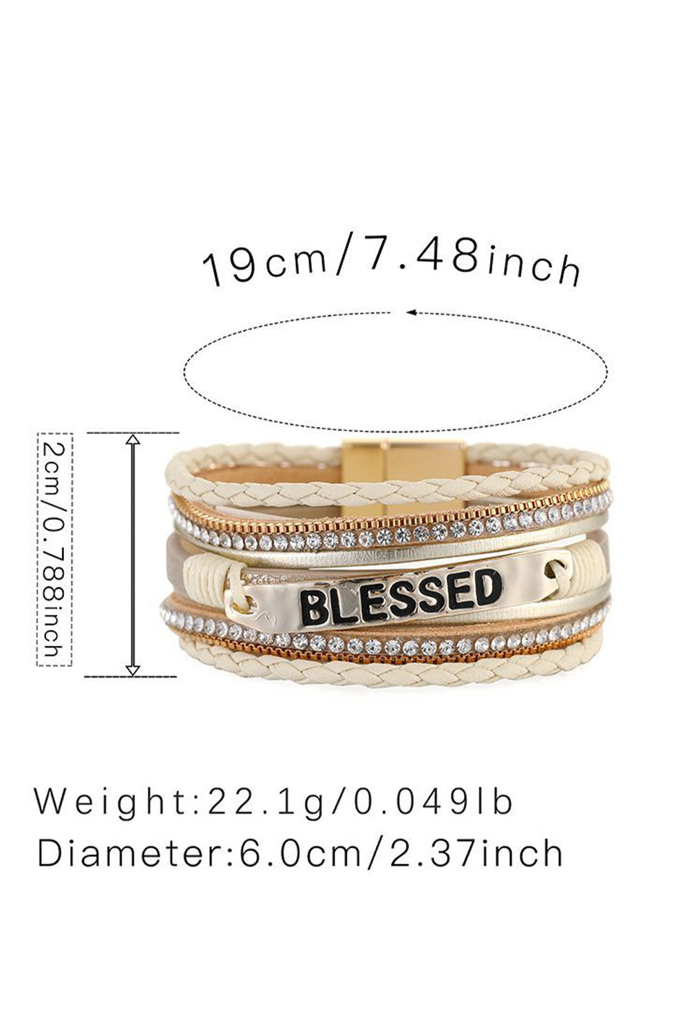 Beige BLESSED Rhinestone Braided Detail Buckle Bracelet - Toi ‘n’ Moi Ltd