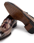 Paul Parkman Men's Split Toe Tassel Loafers Brown Patina Leather (ID