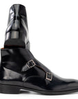 Paul Parkman Double Monkstrap Ankle Boots Black Polished Leather (ID