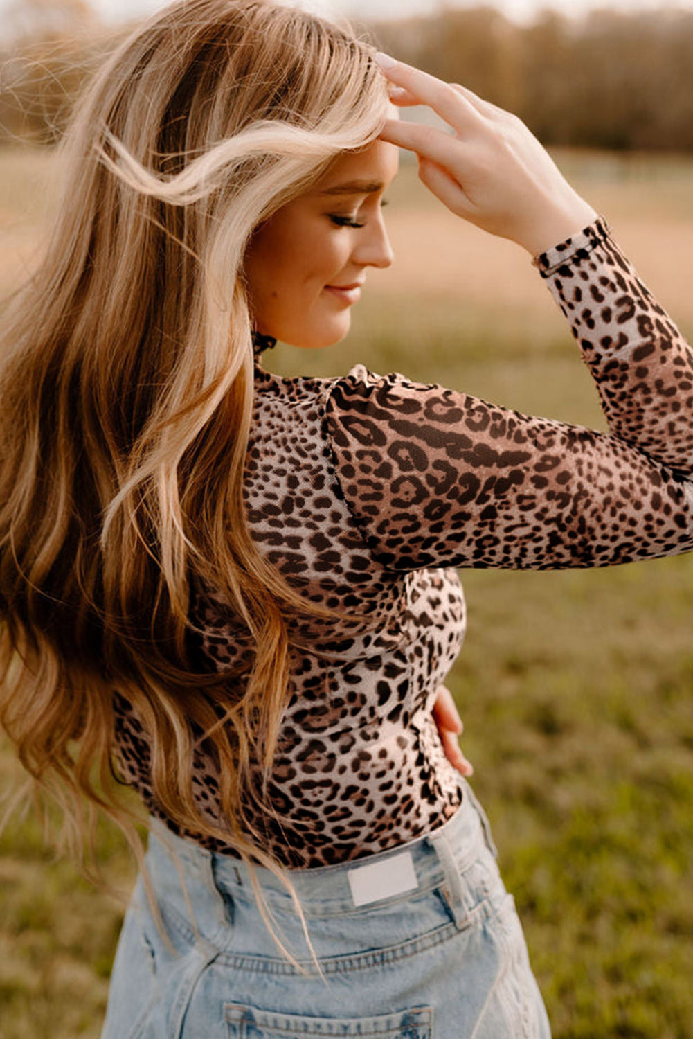 Brown Leopard Smocked Neck Mesh Long Sleeve Bodysuit - Toi ‘n’ Moi Ltd