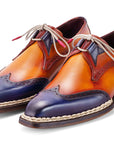 Paul Parkman Norwegian Welted Wingtip Men's Dress Shoes Blue & Camel (ID