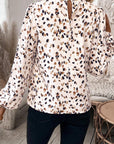 Black Leopard Print Puff Sleeve Mock Neck Pleated Blouse - Toi ‘n’ Moi Ltd