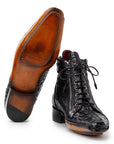 Paul Parkman Black Crocodile Textured Leather Men's Zipper Boots (ID