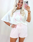 Pink Bow Knot Print Loose Fit Two Piece Casual Lounge Set