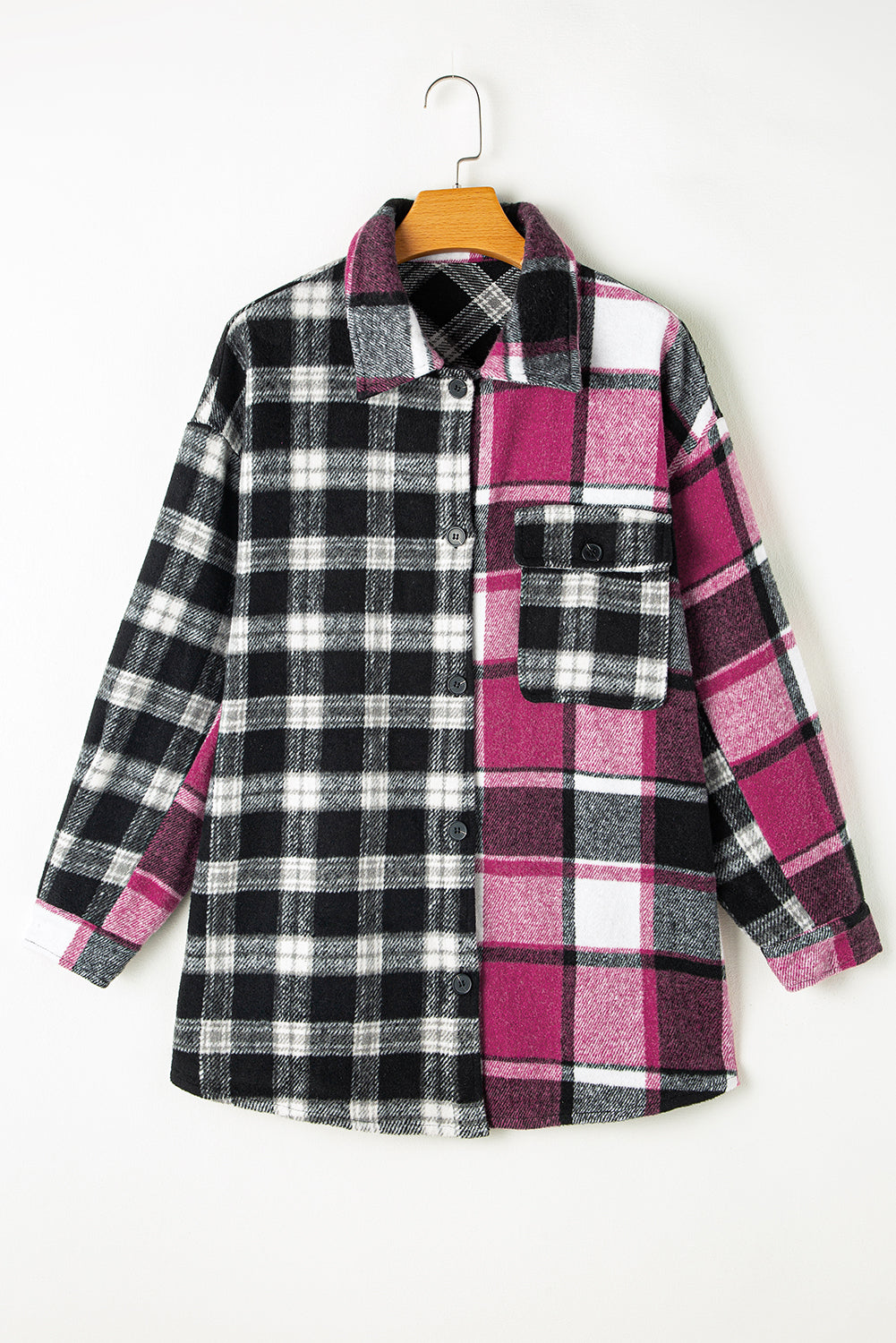 Black Plaid Colorblock Loose Shacket - Toi ‘n’ Moi Ltd