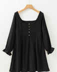 Black Lace Crochet Buttoned Square Neck Shift Mini Dress - Toi ‘n’ Moi Ltd