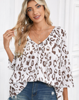 Black Leopard Print V Neck 3/4 Sleeve Blouse - Toi ‘n’ Moi Ltd