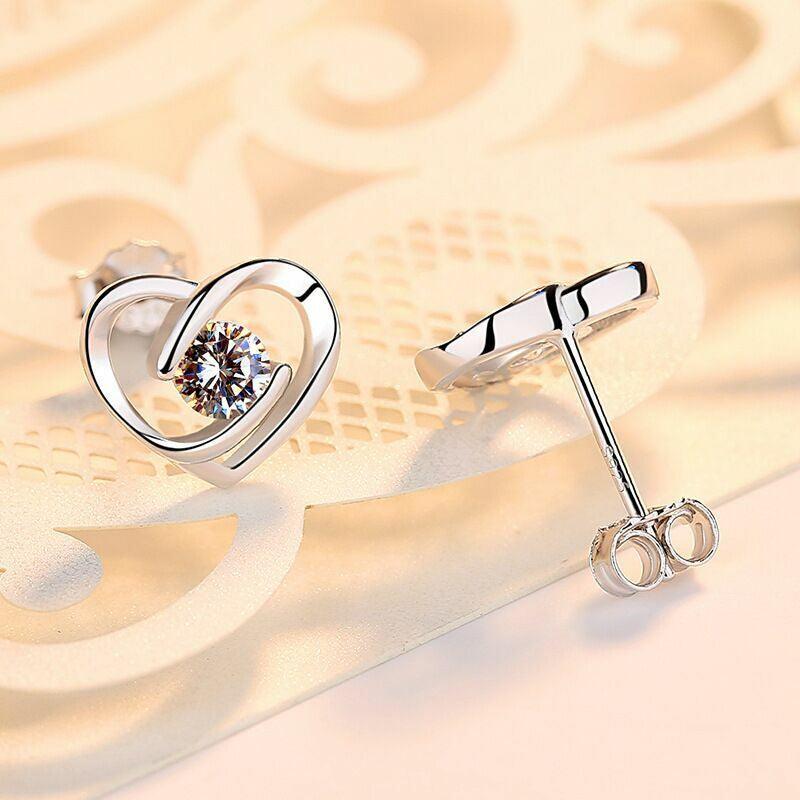 Women Crystal Heart Swirl Stud Earrings 925 Sterling Silver Jewellery Gift UK - Toi ‘n’ Moi Ltd