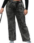 Black Plus Size Tie Dye Drawstring Splicing Wide Leg Jeans - Toi ‘n’ Moi Ltd