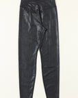 Black Crossed Dip Waist Sleek Leather Leggings - Toi ‘n’ Moi Ltd
