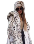 Manteau en fausse fourrure à capuche imprimé léopard pour femme Manteau long Toka avec trench-coat épais et chaud en vison
