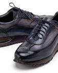 Paul Parkman Men's Navy & Gray Patina Leather Sneakers (ID