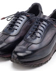 Paul Parkman Men's Navy & Gray Patina Leather Sneakers (ID
