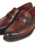 Paul Parkman Brown Crocodile Embossed Calfskin Penny Loafers (ID