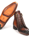 Paul Parkman Crocodile Textured Calfskin Handmade Zipper Boots (ID