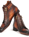 Paul Parkman Crocodile Textured Calfskin Handmade Zipper Boots (ID
