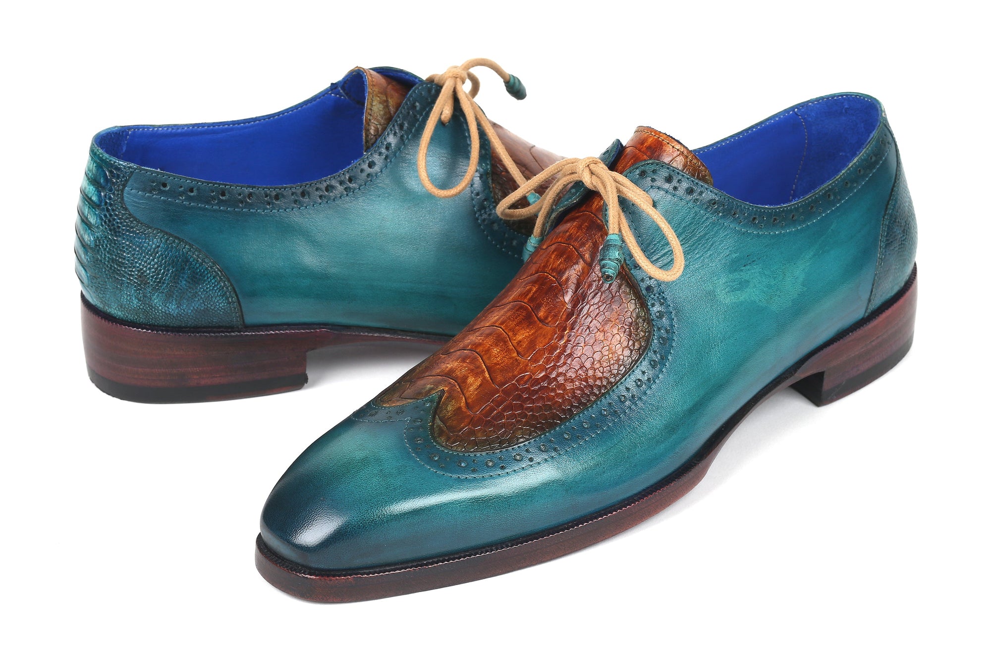 Paul Parkman Beige &amp; Brown Plaid Canvas Derby Shoes (ID