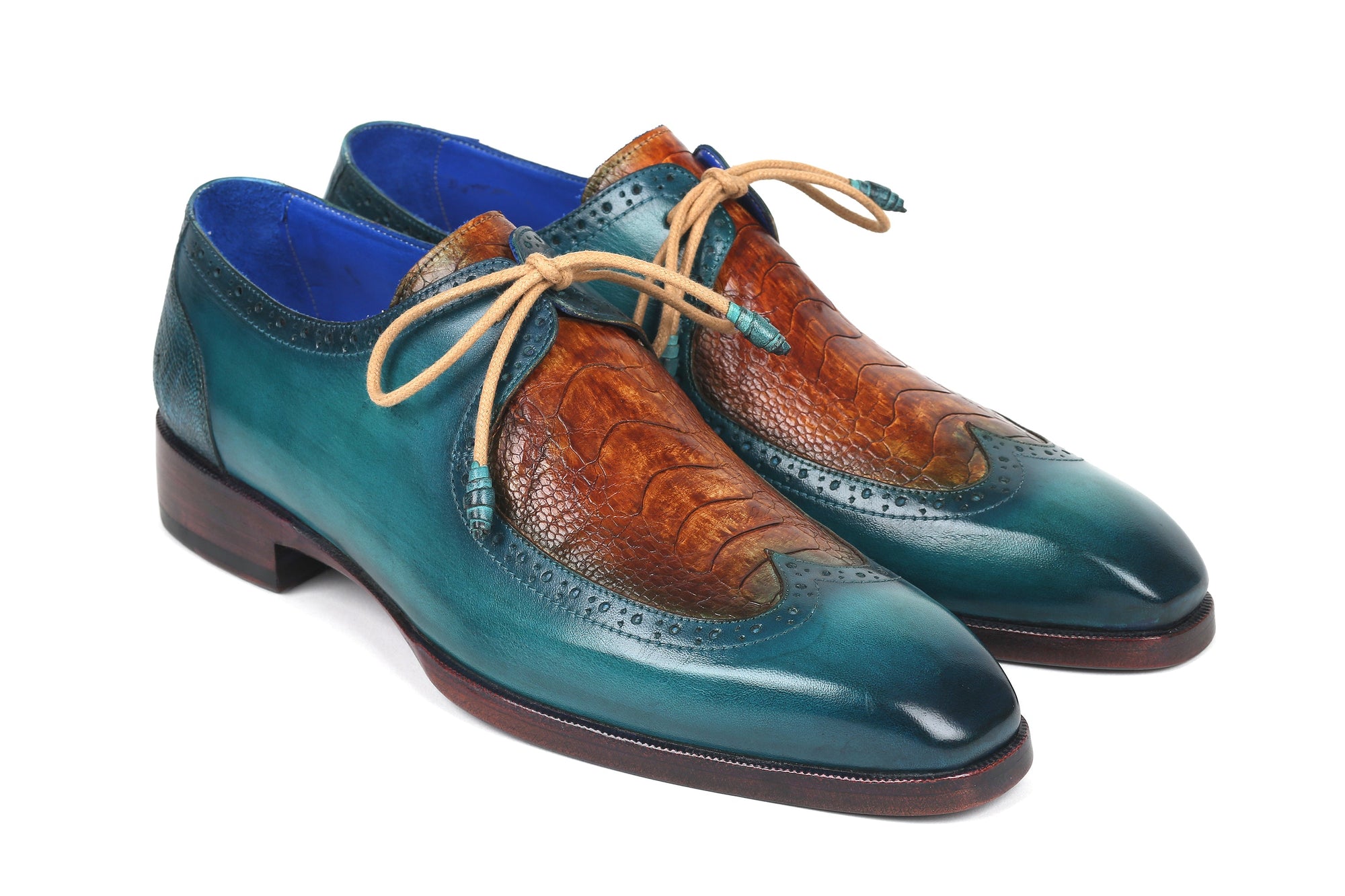 Paul Parkman Beige &amp; Brown Plaid Canvas Derby Shoes (ID