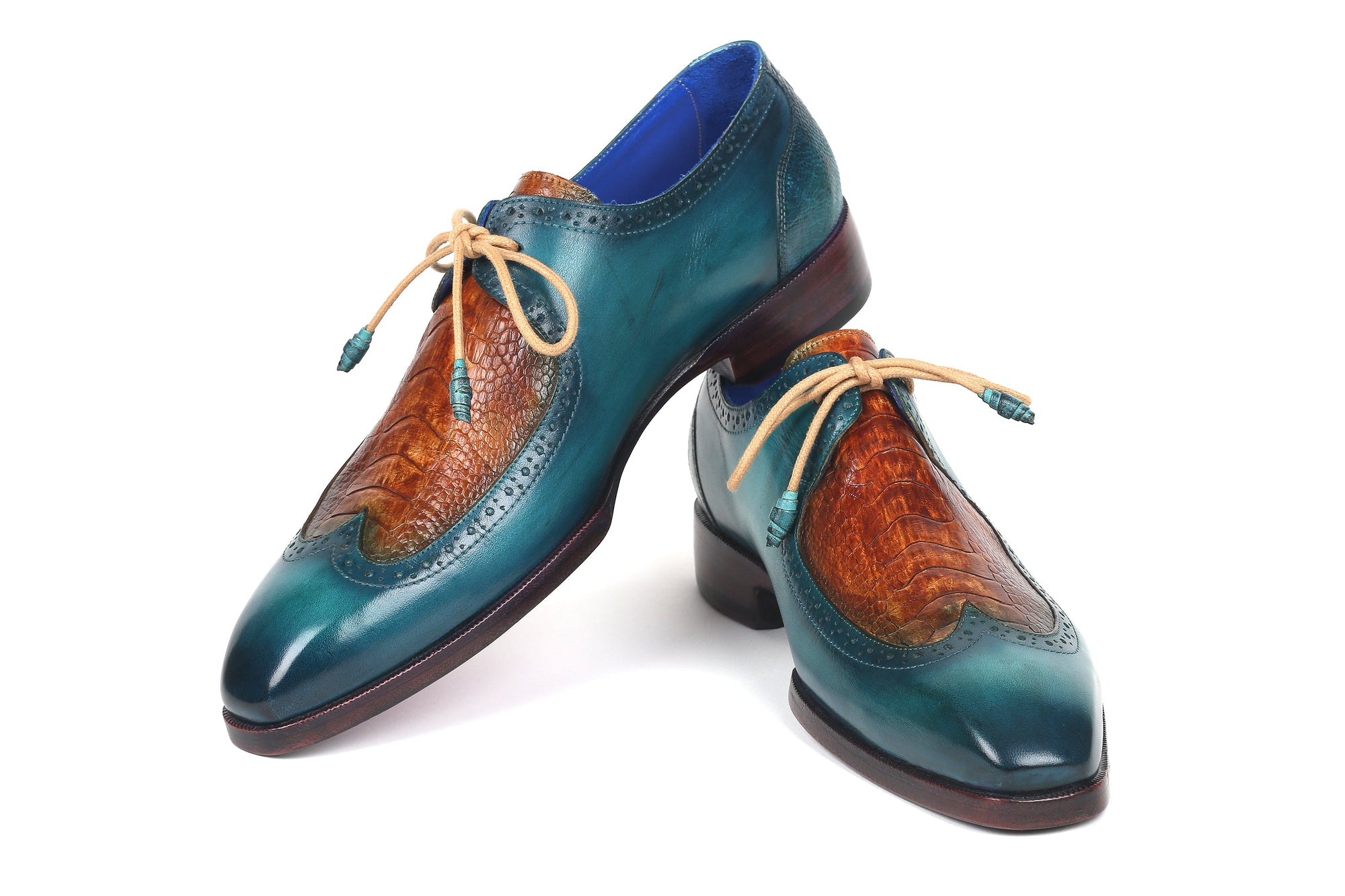 Paul Parkman Beige &amp; Brown Plaid Canvas Derby Shoes (ID
