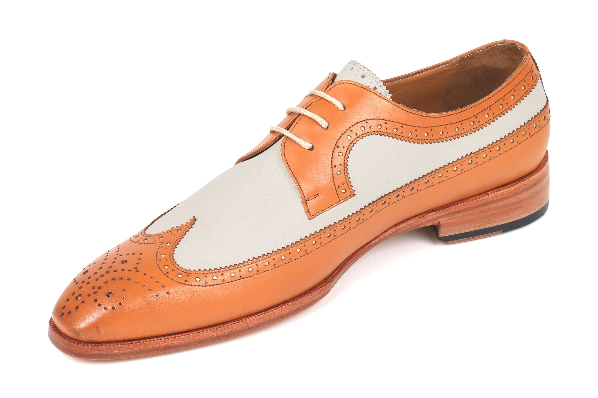Paul Parkman Beige &amp; Brown Plaid Canvas Derby Shoes (ID