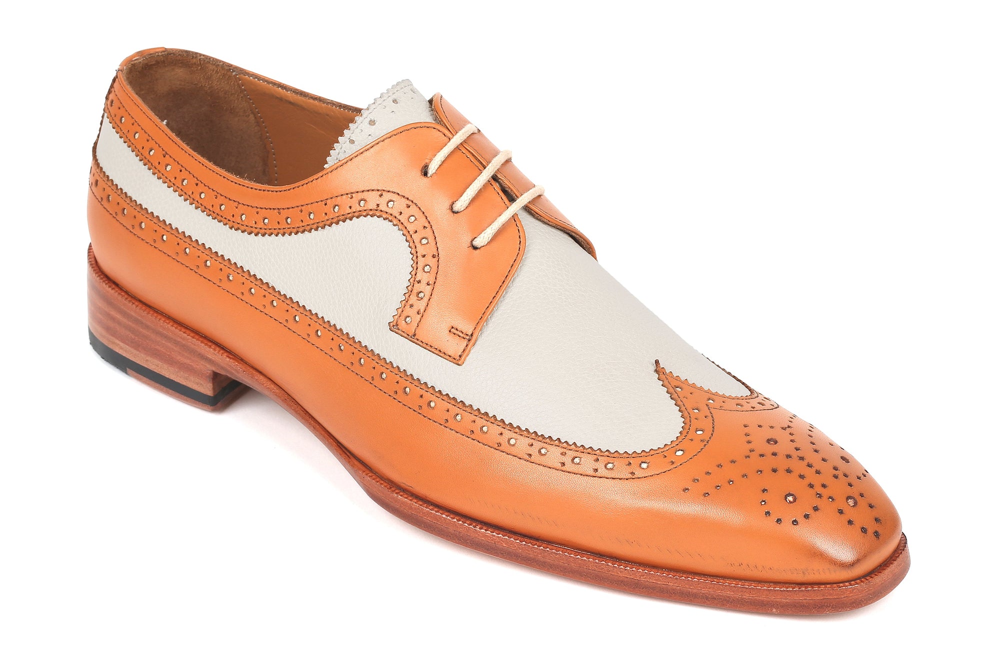 Paul Parkman Beige &amp; Brown Plaid Canvas Derby Shoes (ID