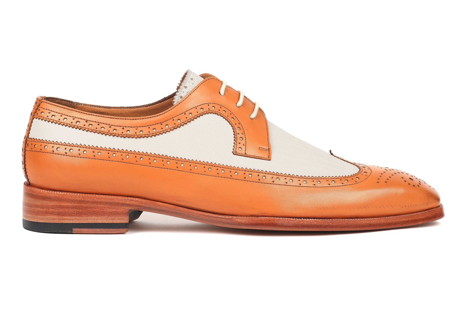 Paul Parkman Beige &amp; Brown Plaid Canvas Derby Shoes (ID