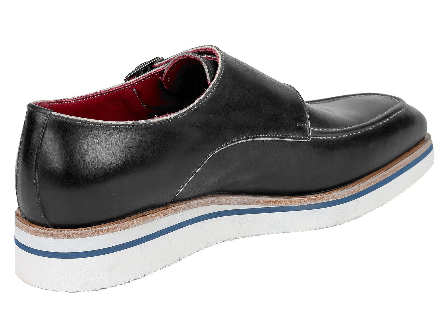 Paul Parkman Men&#39;s Smart Casual Monkstrap Shoes Black Leather (ID