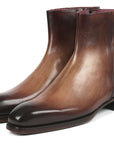 Paul Parkman Brown Burnished Side Zipper Boots Goodyear Welted (ID